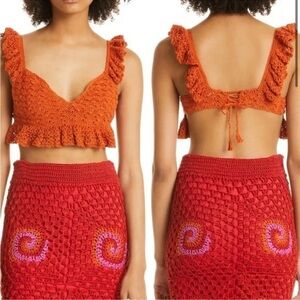 New AYNI Crochet‎ Cropped Tank Top In Tangerine Size Medium